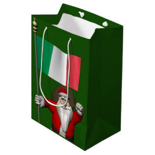 Sweet Santa Claus With Flag Of Italy Medium Gift Bag