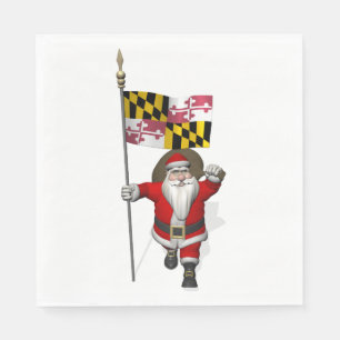 Sweet Santa Claus With Flag Of Maryland Napkin