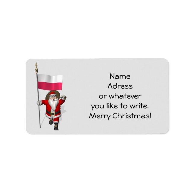 Sweet Santa Claus With Flag Of Poland Label (Front)