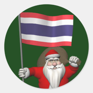 Sweet Santa Claus With Flag Of Thailand Classic Round Sticker