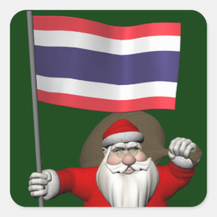 Sweet Santa Claus With Flag Of Thailand Square Sticker