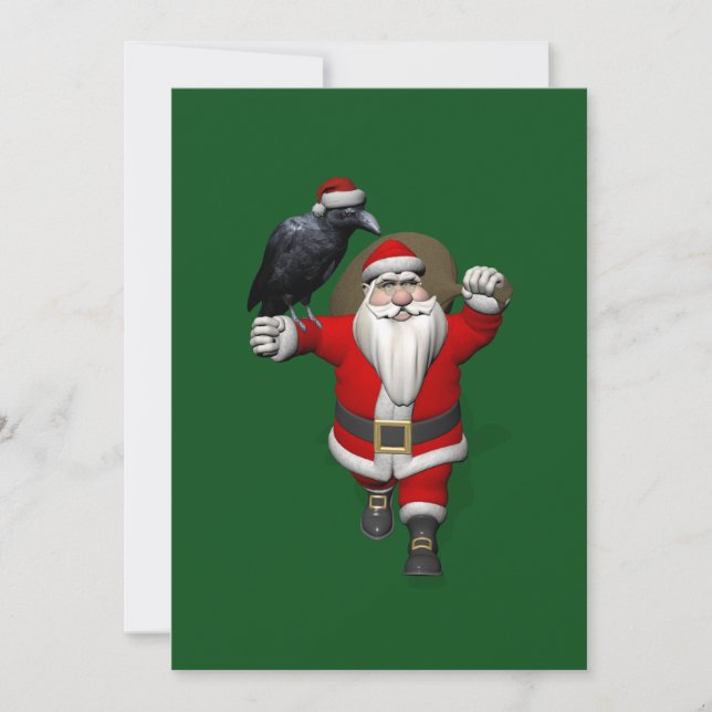 Sweet Santa Claus With Huge Raven Holiday Card (Front)