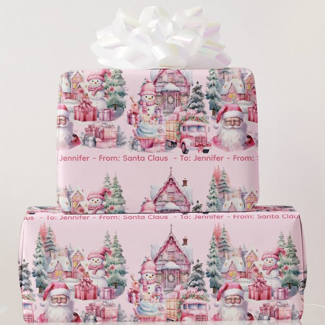 Sweet Santa Land In Pink Girl's Name Christmas  Wrapping Paper (Creator Uploaded)