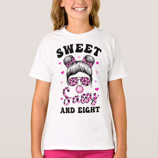 Sweet Sassy And Eight Messy Bun Leopard Sunglasses T-Shirt (Front)