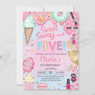 Sweet, Sassy and Five girl 5th birthday invite. Invitation