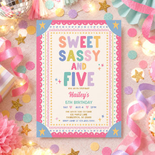 Sweet Sassy And Five Whimsical Girl 5th Birthday Invitation