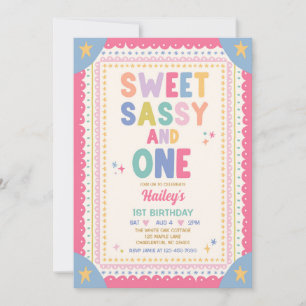 Sweet Sassy And One Whimsical Girl 1st Birthday Invitation
