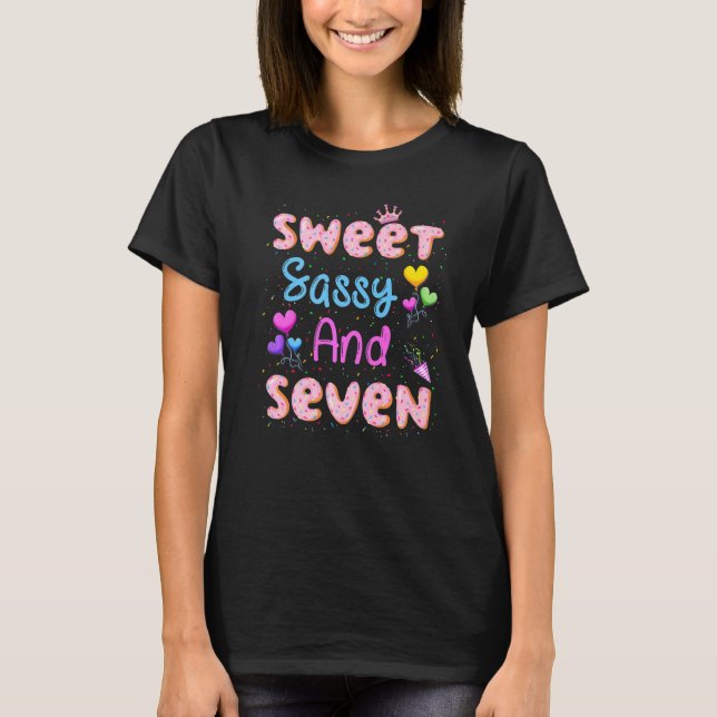 Sweet Sassy And Seven 7th Birthday Doughnut 7 Year T-Shirt (Front)