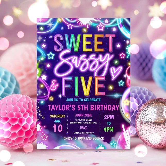 Sweet Sassy And Seven Five Glow 5th Birthday Party Invitation (Creator Uploaded)