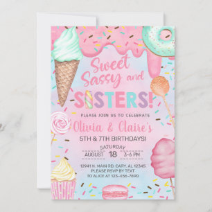 Sweet, Sassy and Sisters girls birthday invite. Invitation