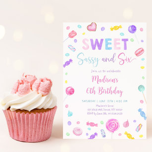 Sweet Sassy and Six Candy Birthday Invitation