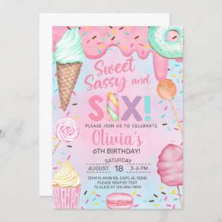 Sweet sassy and six girl 6th birthday invitation. invitation