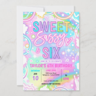 Sweet Sassy And Six Neon Rainbow 6th Birthday Invitation