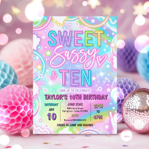 Sweet Sassy And Ten Neon Rainbow 10th Birthday Invitation