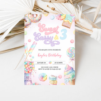 Sweet Sassy and THREE Pastel Candy 3rd Birthday Invitation