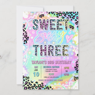 Sweet Sassy And Three Rainbow Leopard 3rd Birthday Invitation