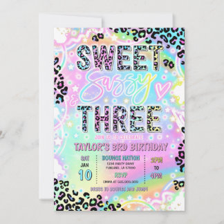 Sweet Sassy And Three Rainbow Leopard 3rd Birthday Invitation