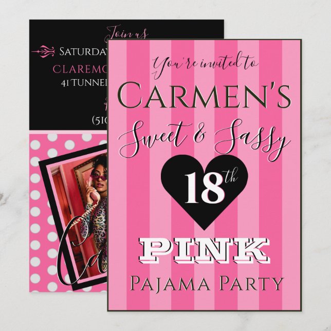 Sweet & Sassy Pink Pajama Party Photo Invitation (Front/Back)