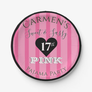 Sweet & Sassy PINK Stripes Pajama Birthday Party Paper Plate
