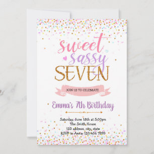 Sweet sassy seven birthday party theme invitation