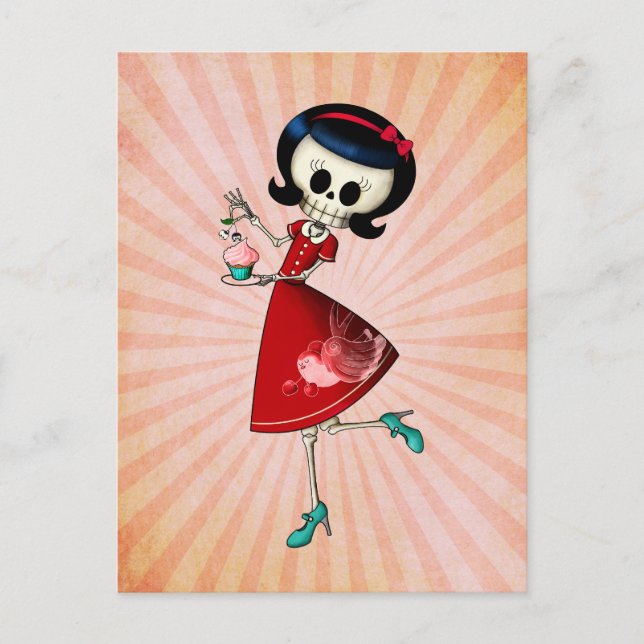 Sweet & Scary Skeleton Girl Postcard (Front)