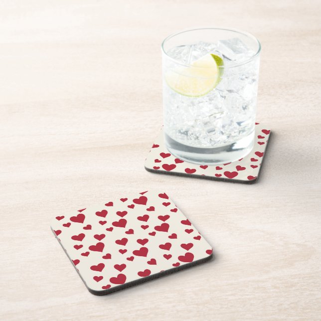 Sweet Scatter Hearts - Cream & Red Coaster (Right Side)