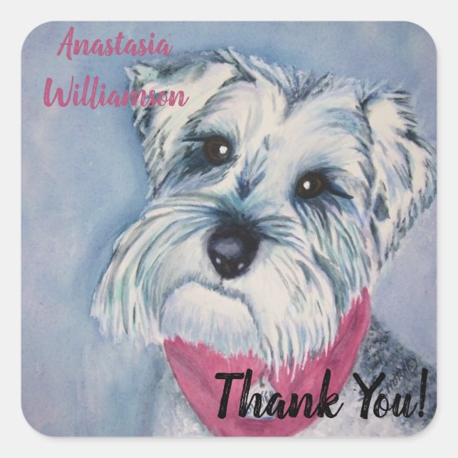 SWEET SCHNAUZER PUPPY DOG THANK YOU SQUARE STICKER (Front)