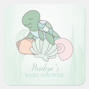 Sweet Sea Turtle Baby Shower  Square Sticker