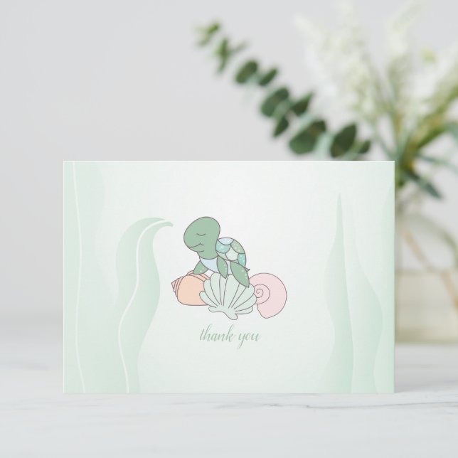 Sweet Sea Turtle Baby Shower Thank You  Card (Standing Front)