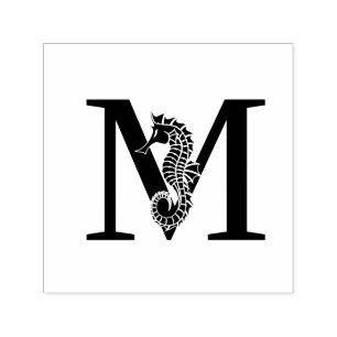 Sweet Seahorse Over Single Bold Initial Monogram Self-inking Stamp