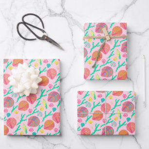 Sweet Seashells Pretty Pink Pattern Wrapping Paper Sheet