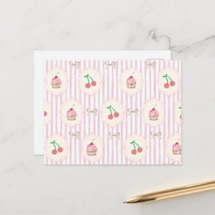 Sweet Shabby Chic Cherries Cupcakes Pink Postcard