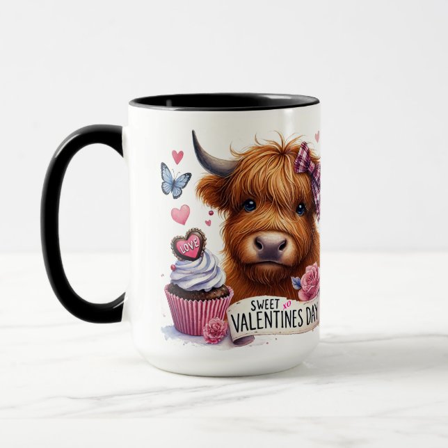 Sweet Shaggy Highland Cow Valentine  Mug (Left)