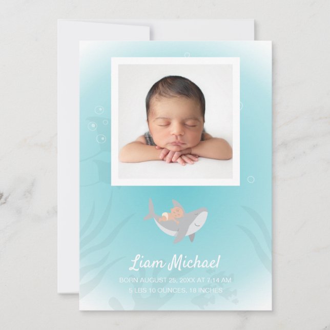 Sweet Shark Baby Flat Birth Announcement Card (Front)