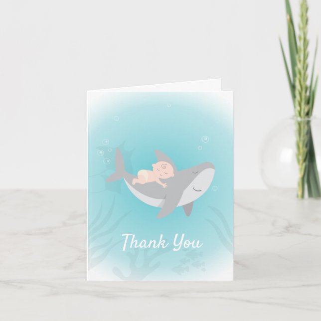 Sweet Shark Baby Shower Blank Thank You Card (Front)