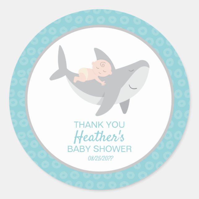 Sweet Shark Baby Shower Classic Round Sticker (Front)
