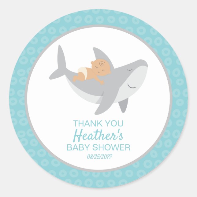 Sweet Shark Baby Shower Classic Round Sticker (Front)