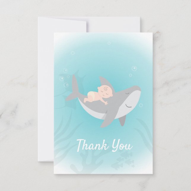 Sweet Shark Baby Shower Flat Thank You Card (Front)