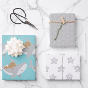 Sweet Shark Baby Shower Wrapping Paper Sheet Set