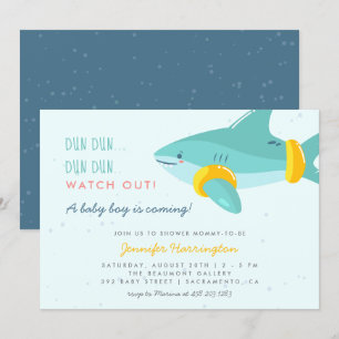 Sweet Shark Summer Ocean Themed Boy Baby Shower Invitation
