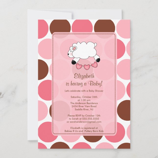 Sweet Sheep Baby Shower Invitation Pink Girl (Front)