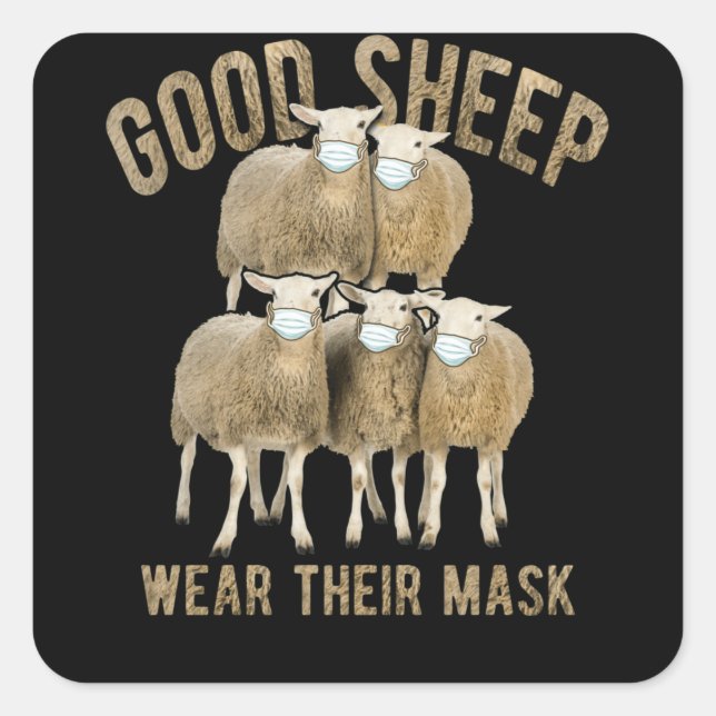 Sweet Sheep Good Sheep Wear Their Mask Animal Square Sticker (Front)