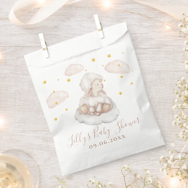 Sweet Sheep Pinky magic gold star Lamb Baby Shower Favour Bags (Clipped)