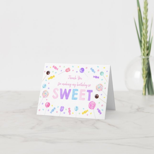 Sweet Shop Lollipop Candies Birthday Thank You Card (Front)