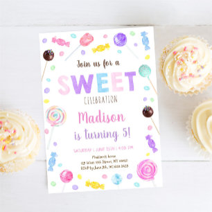 Sweet Shop Lollipop Candy Birthday Invitation