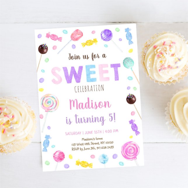 Sweet Shop Lollipop Candy Birthday Invitation (Creator Uploaded)