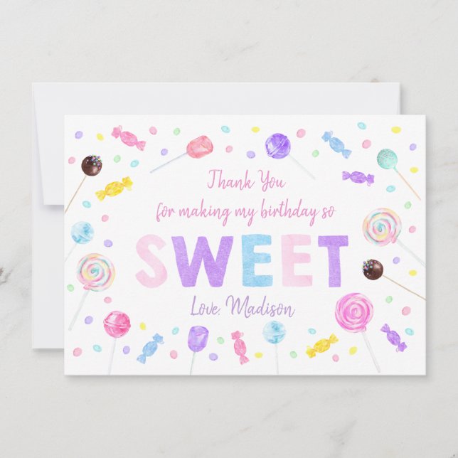 Sweet Shop Lollipop Candy Birthday Thank You Card (Front)