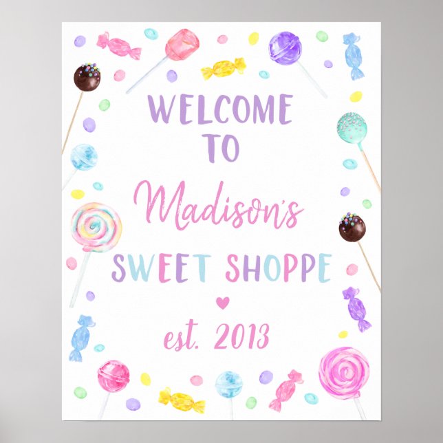Sweet Shop Lollipop Candy Birthday Welcome Poster (Front)