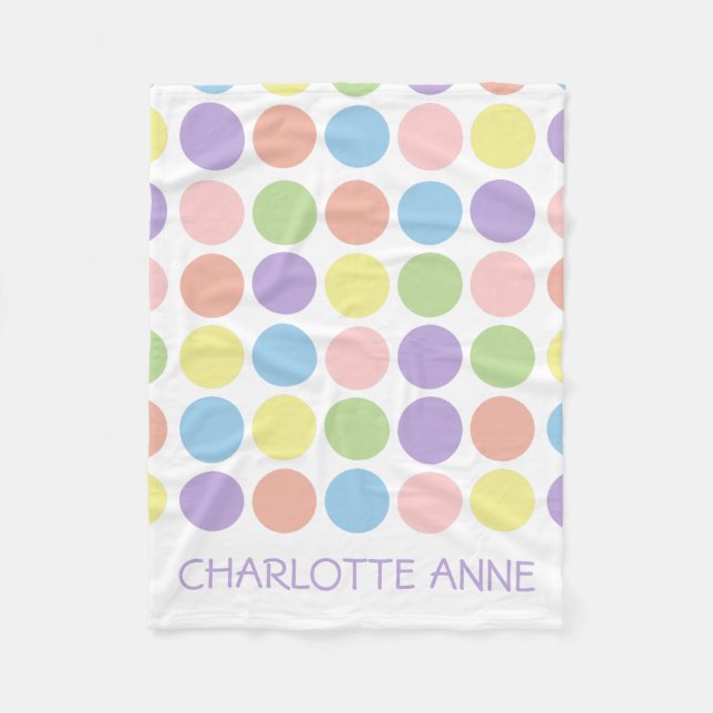 Sweet Shop Polka Dots on White Personalised Fleece Blanket (Front)