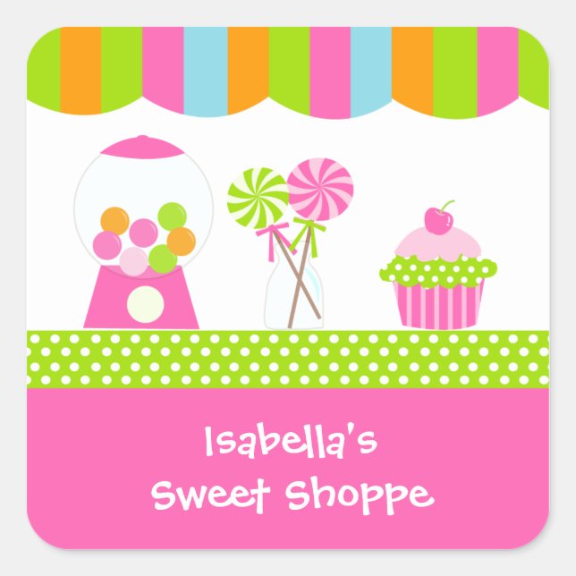 Sweet Shoppe Birthday Party Favour Stickers kids (Front)